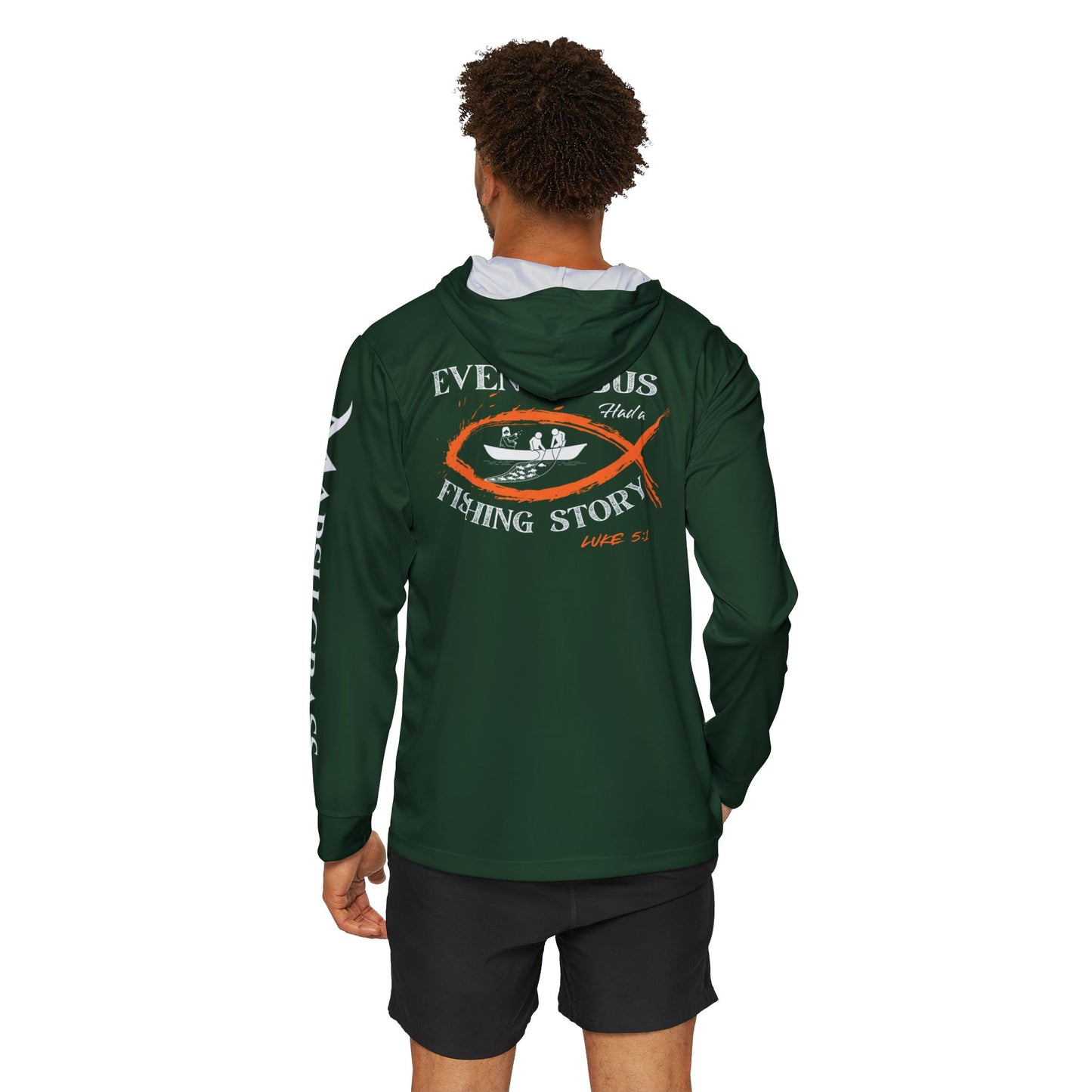 Luke 5:1-11 Hooded Long Sleeve Performance Shirt – Hunter Green - Marsh Grass Outfitters Collection