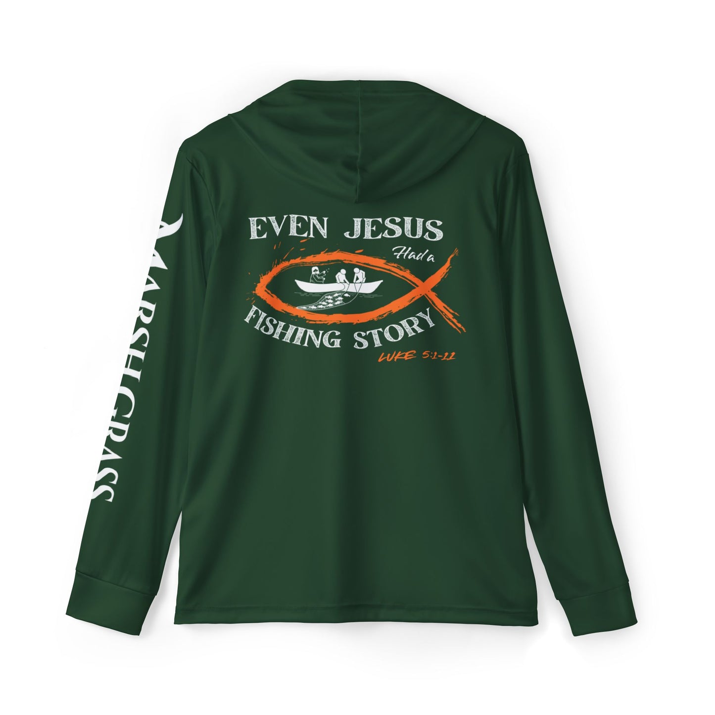Luke 5:1-11 Hooded Long Sleeve Performance Shirt – Hunter Green - Marsh Grass Outfitters Collection