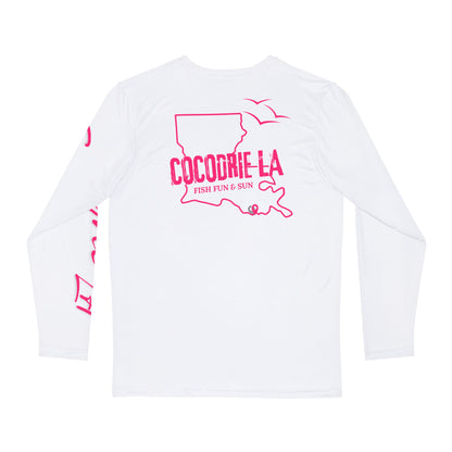 Long Sleeve Fishing Shirt - White - Pink Cocodrie LA Collection