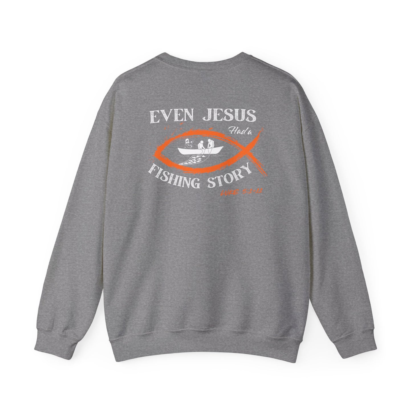 Jesus Fishing Story Crewneck ~ Orange