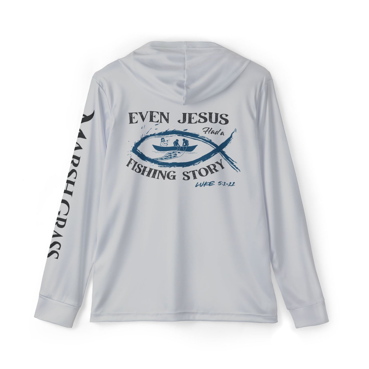 Luke 5:1-11 Hooded Long Sleeve Performance Shirt – Grey - Marsh Grass Outfitters Collection
