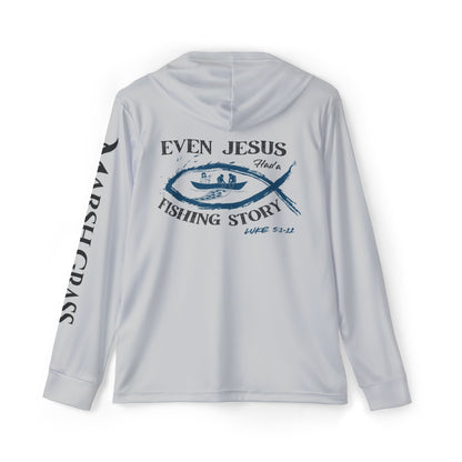 Luke 5:1-11 Hooded Long Sleeve Performance Shirt – Grey - Marsh Grass Outfitters Collection