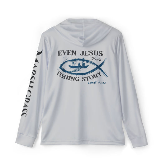 Luke 5:1-11 Hooded Long Sleeve Performance Shirt – Grey - Marsh Grass Outfitters Collection